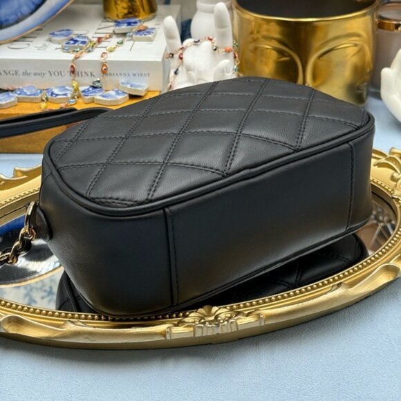 🆕 TORY BURCH 🧿 NWOT Savannah Chain Link Camera Bag Black Leather AUTHENTICATED - Picture 10 of 16